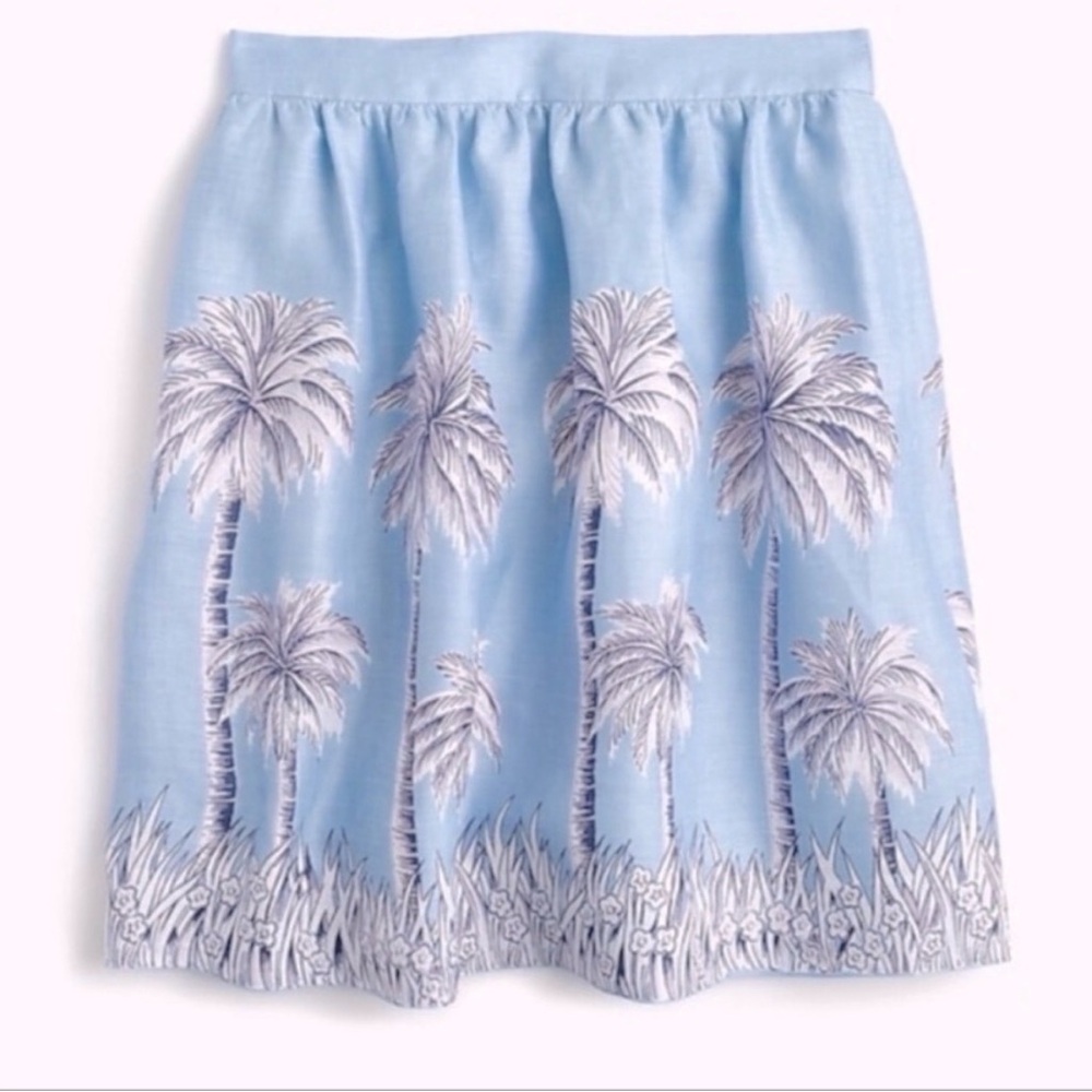 Jcrew linen Blue Palm Tree Print Skirt xs EU 32